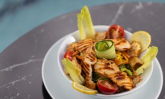 Crunchy greens with a light lemon dressing.